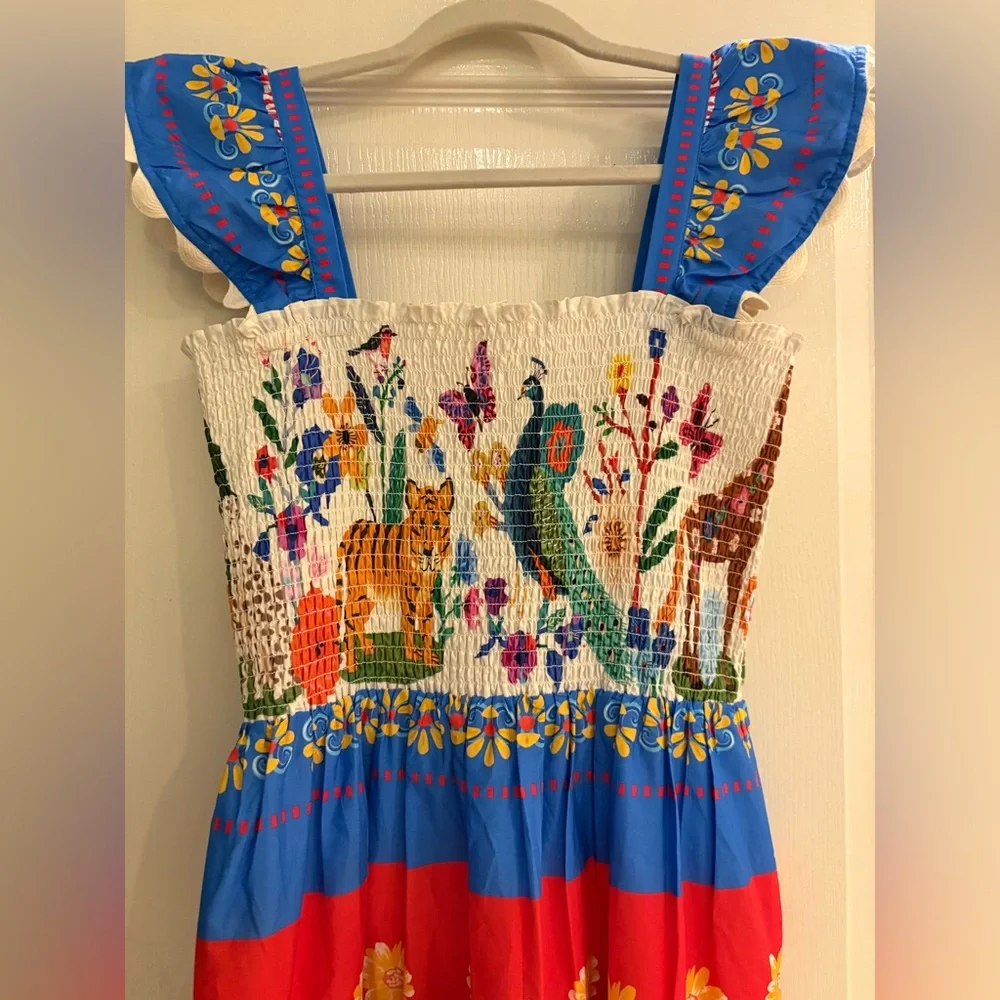 THML Tropical Animal Print Smocked Midi Dress Small Anthropologie NWT - Picture 13 of 16